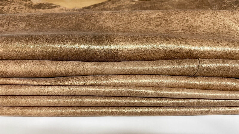 BROWN PEARLIZED STONEWASH Vintage Lambskin leather 2 skins 16sqf 0.5mm #B2388