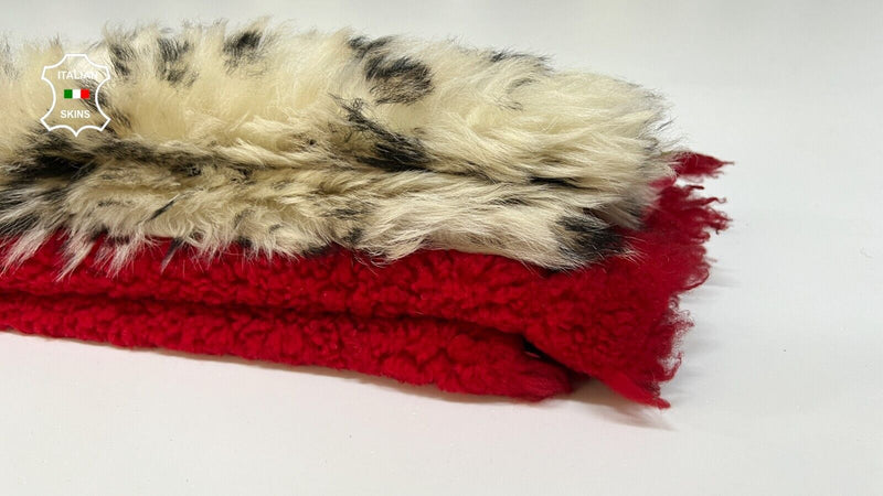 RED & IVORY LEOPARD PRINT Hair On sheepskin Fur  leather 2 skins 23"x30" B8687