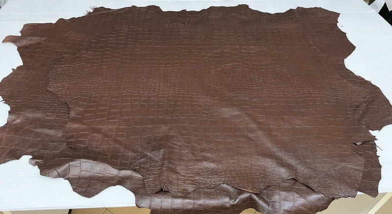 BROWN CROCODILE embossed  Lambskin Lamb leather 2 skins total 18sqf 0.5mm #A7411