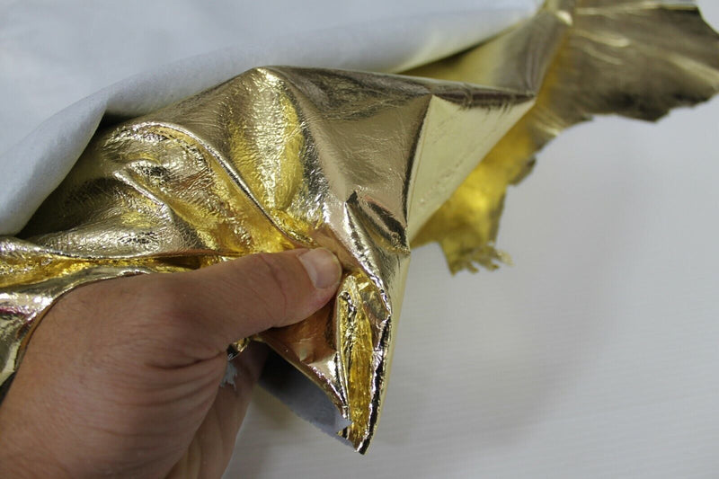 METALLIC GOLD CRINKLE Lambskin Lamb Sheep leather 2 skins 14sqf 0.5mm #A6624