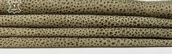 OLIVE ARMY GRAINY VINTAGE LOOK Thin Soft Lambskin leather hides 4sqf 0.5mm B9066