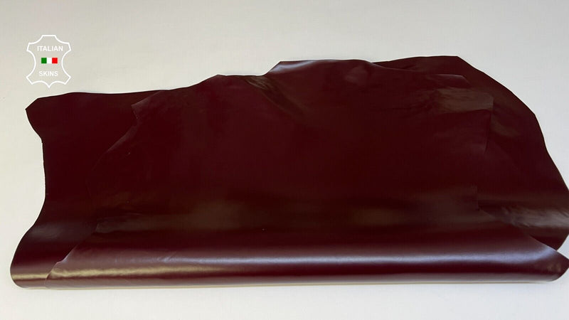 PATENT WINE BURGUNDY SEMI GLOSS Italian Goat leather 2 skins 10sqf 1.0mm #B9775