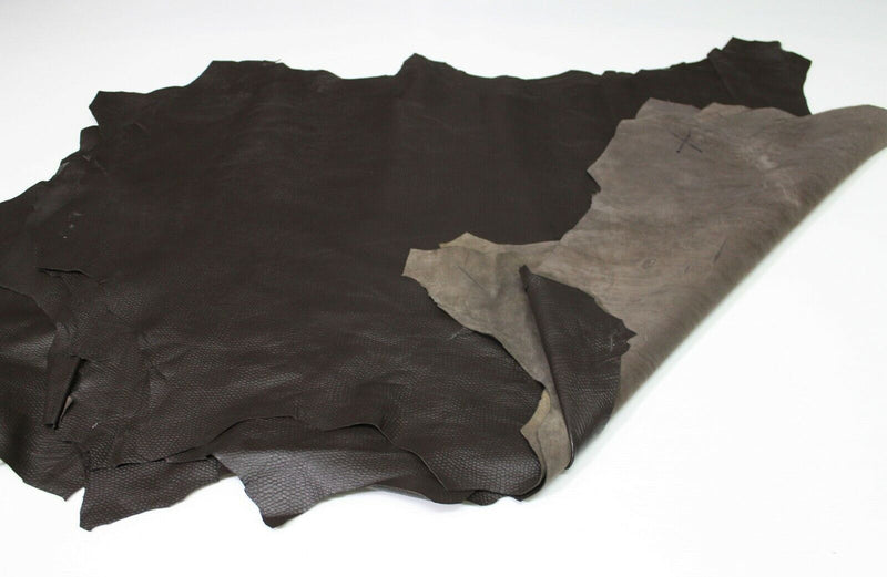 BROWN REPTILE EMBOSSED textured Italian CALF CALFSKIN Leather 5skins 22sqf A4626
