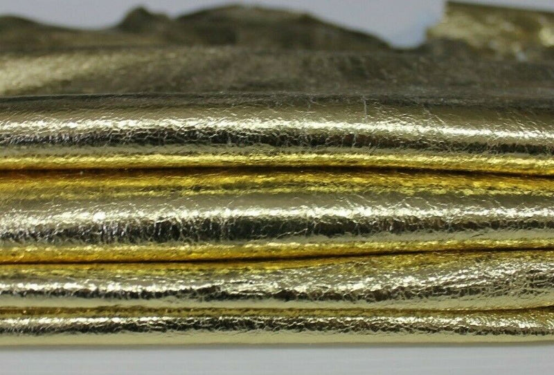 METALLIC GOLD CRINKLE Lambskin Lamb Sheep leather 2 skins 14sqf 0.5mm #A6624