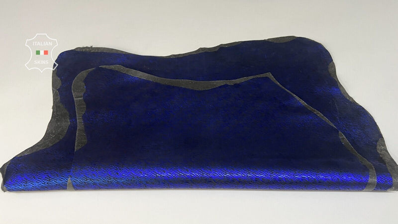 METALLIC BLUE ZEBRA PRINT BACKED On Goatskin Leather 2 skins 9+sqf 1.0mm #B7784