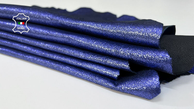 METALLIC COBALT BLUE CRACKED SHIMMER Soft Goat leather 2 skins 9+sqf 0.7mm B5752