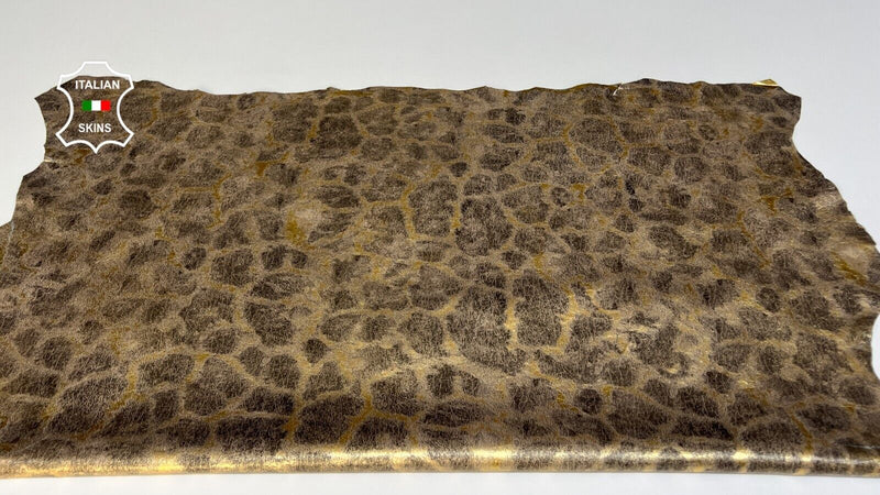 METALLIC BRASS LEOPARD PRINT ON Thin Goatskin leather 7sqf 0.4mm #B5611