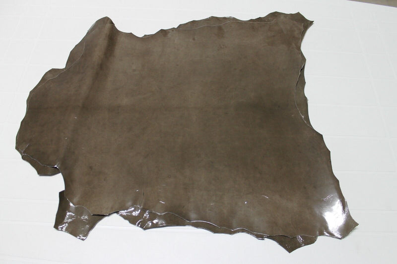 Italian strong Goatskin leather skins skin PATENT NATURAL FALLOW BROWN 3+sqf