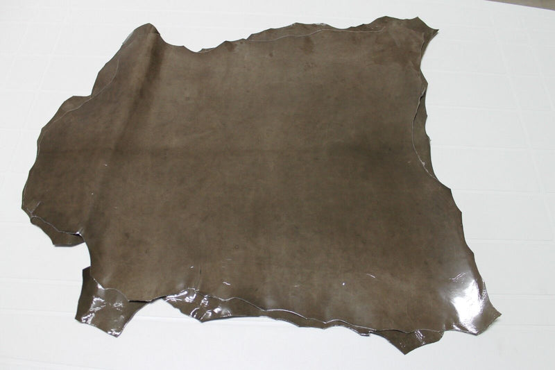 Italian strong Goatskin leather skins skin PATENT NATURAL FALLOW BROWN 3+sqf