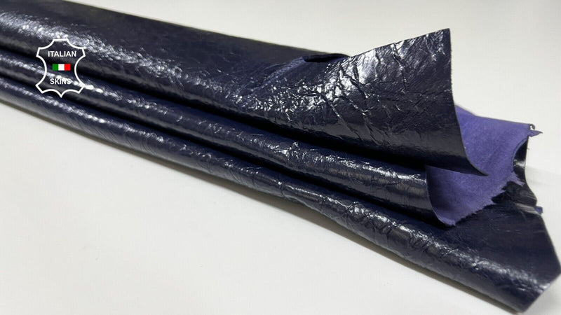 PATENT INDIGO BLUE CRINKLED SHINY Soft Lambskin leather hides 6+sqf 1.0mm #B4744