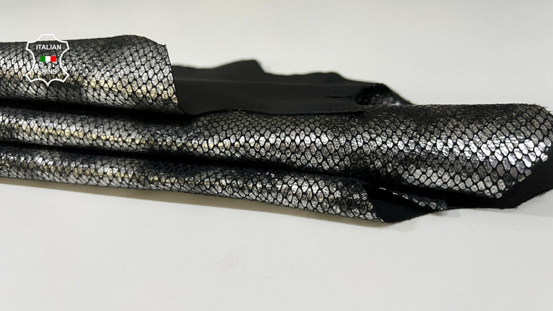 METALLIC SILVER STEEL SNAKE DISTRESSED PRINT ON Goat leather 3sqf 0.8mm #B9199