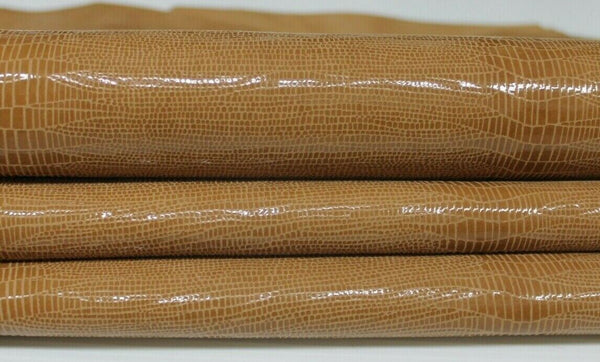 TAN TEJUS REPTILE textured print shiny sand Goatskin leather 2 skins 5sqf #A6920