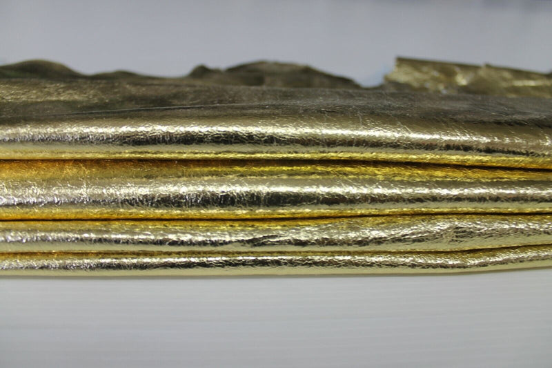 METALLIC GOLD CRINKLE Lambskin Lamb Sheep leather 2 skins 14sqf 0.5mm #A6624