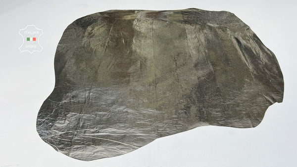 METALLIC SILVER CRINKLED Thin Italian Goatskin leather hides 6sqf 0.4mm #B7482