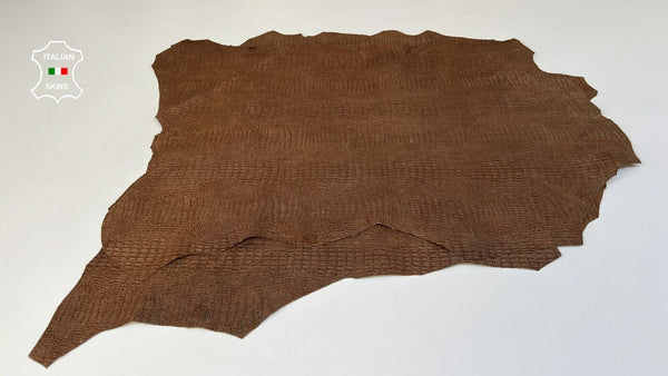 BROWN TEJUS REPTILE TEXTURED PRINT On Goatskin leather 2 skins 9sqf 0.7mm #B8925