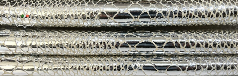 METALLIC SILVER SNAKE PRINT On Thick Italian Goatskin Leather 4+sqf 1.2mm #B7834