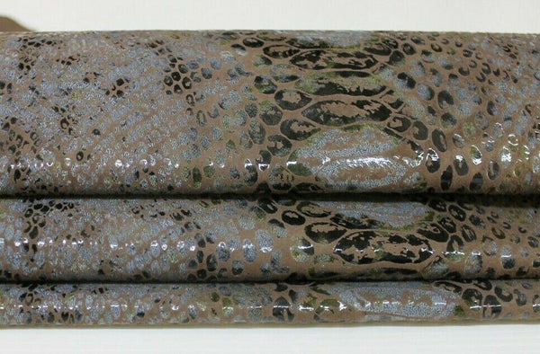 PYTHON SNAKE GREY BROWN BLUE Goatskin leather skin hide 7sqf 0.7mm #A6882