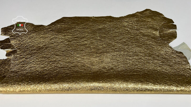 METALLIC GOLD CRINKLED CRISPY ROUGH Goatskin leather 2 skins 12sqf 1.2mm #B7191