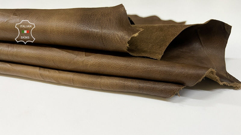 OLIVE BROWN ANTIQUED Thin Soft Italian Lambskin Sheep leather 6sqf 0.5mm B7444
