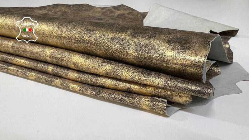 METALLIC OLD GOLD GIRAFFE TEXTURED ON Lamb leather 2 skins 10+sqf 0.6mm #B6055