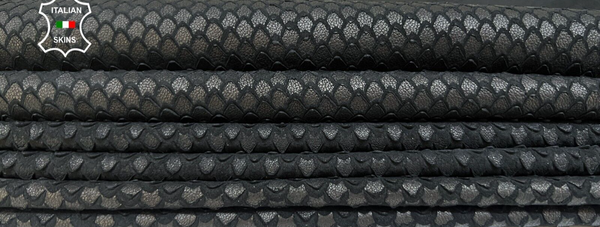 BLACK SNAKE SCALES PRINT TEXTURED  Lambskin leather 3 hides 15sqf 1.0mm #B5585