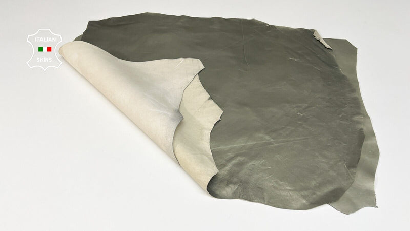 METALLIC KHAKI PATENT SHINY Soft Lambskin leather hides 2 skins 8sqf 0.7mm B6231