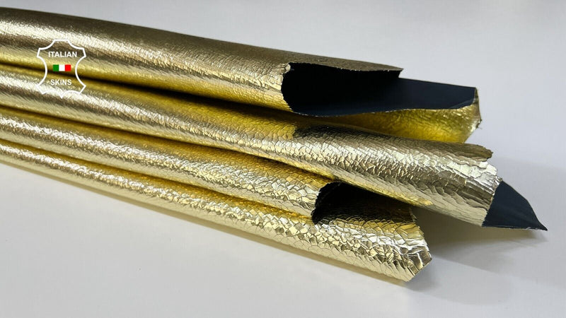 METALLIC LIGHT GOLD CRACKED Italian Goatskin leather 3 skins 16sqf 0.8mm #B6137