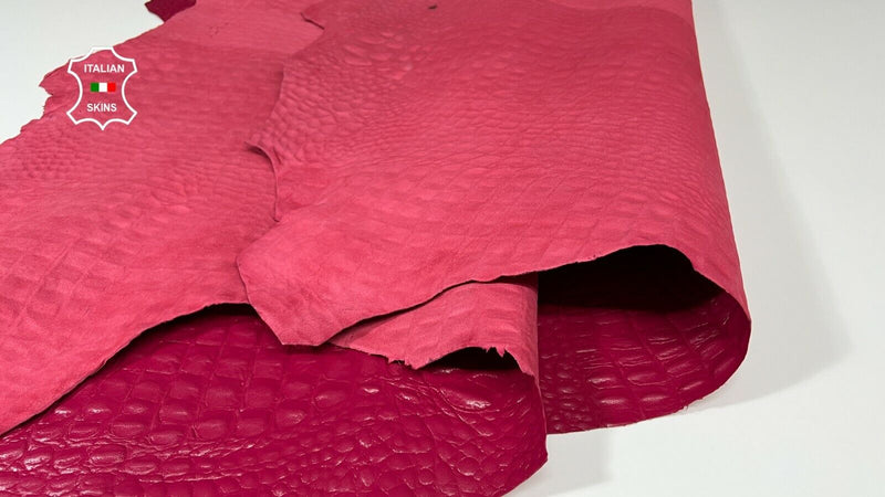 FUCHSIA RASPBERRY ALLIGATOR CROCODILE Goatskin leather 2 skins 12sqf 0.7mm A9558