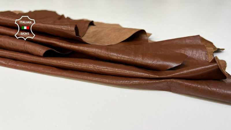 BROWN WRINKLED Thin Soft Italian Lambskin leather 2 skins 12sqf 0.5mm #B6511