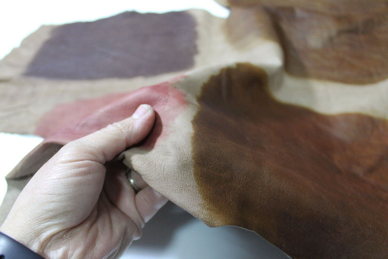 HAND PAINTED BRUSHED BROWN soft Italian Lambskin leather skin 7sqf #A4857