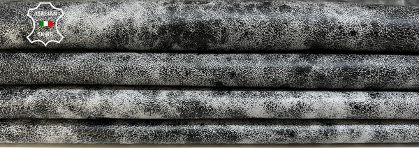 BLACK VINTAGE LOOK DISTRESSED ON GRAY Lambskin leather 2 skins 12sqf 0.8mm B6484