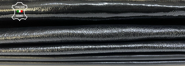 PATENT BLACK CRINKLED 3 SHADES Goatskin leather hides 3 skins 12sqf 0.9mm #B6482