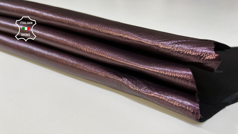 METALLIC GRAPE CRINKLED COATED Italian Goatskin leather hides 5sqf 0.9mm #B6145