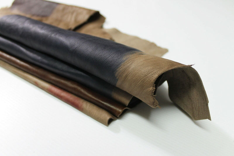 HAND PAINTED BRUSHED BROWN soft Italian Lambskin leather skin 7sqf #A4857