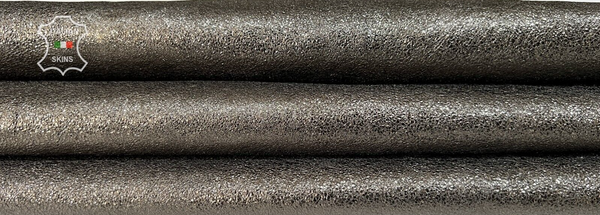 METALLIC ANTIQUED STEEL CRACKED ROUGH Italian Lambskin leather 7sqf 1.2mm #B7531