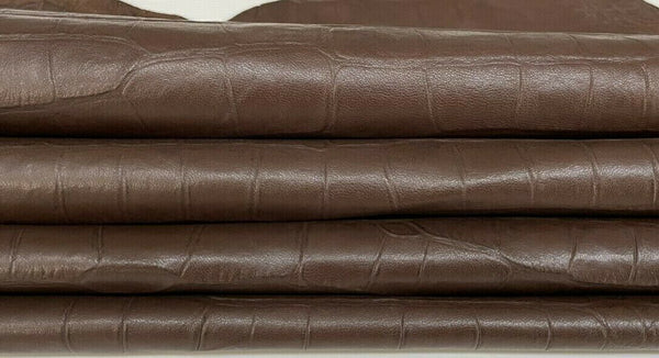 BROWN CROCODILE embossed  Lambskin Lamb leather 2 skins total 18sqf 0.5mm #A7411