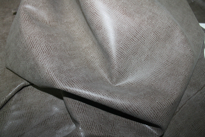 Lambskin leather hide skin skins VTG OLIVE BROWN LIZARD REPTILE PRINT 5sqf