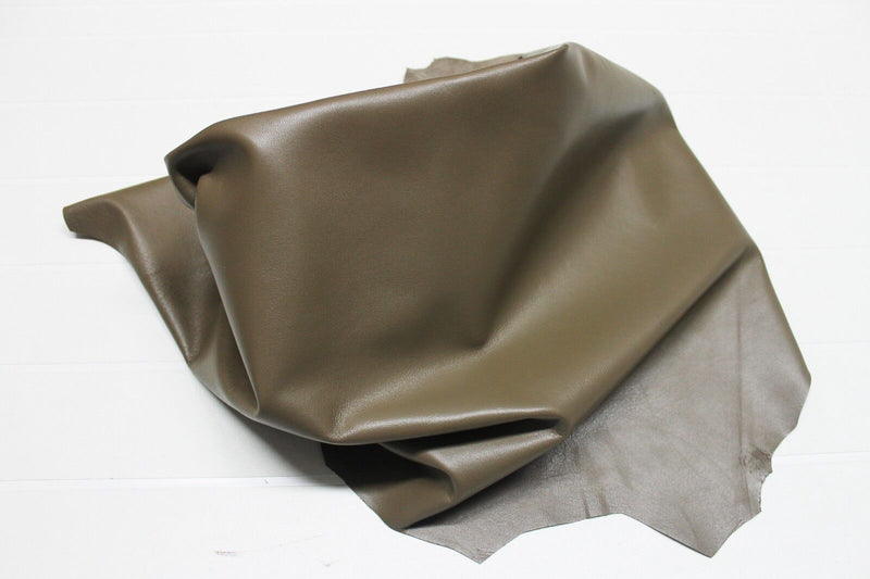 Italian Goatskin leather hide hides skin skins SMOOTH ARMY KHAKI 6sqf  #A318