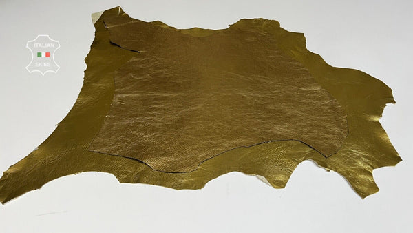 METALLIC GOLD 2 SHADES CRINKLED COATED Lambskin leather 2 hides 8sqf 1.0mm B7123
