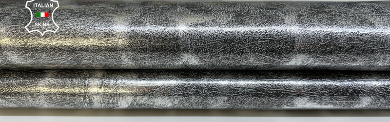 METALLIC SILVER LEOPARD PRINT ON VINTAGE Thin Goatskin leather 5+sqf 0.6mm B5608