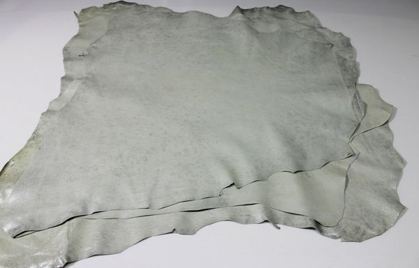 LIGHT GREY METALLIC SILVER DISTRESSED VINTAGE Lamb Leather 3 skins 15sqf 0.7mm