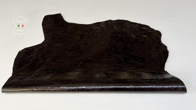 DARK BROWN PATENT CRINKLED Thick Italian Goatskin leather hide 4+sqf 1.1mm B8190