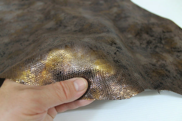 METALLIC GOLD SILVER BRONZE SNAKE textured Goatskin Leather skins 4sqf 0.8mm