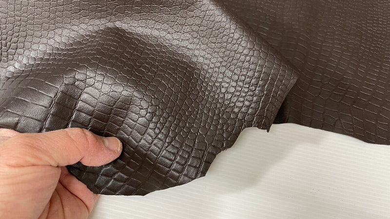 DARK BROWN CROCODILE embossed soft lambskin leather skins 7+sqf  0.6mm #A7430