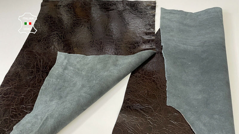 DARK BROWN CRINKLE ANTIQUED PATENT calf leather 2 skins total 6sqf 1.0mm #A8263