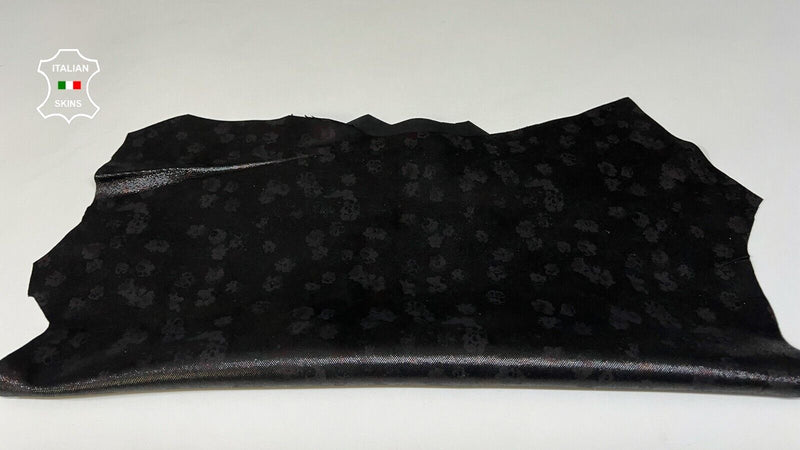 BLACK SHIMMER SHINY FLOWERS PRINT ON Soft Italian Goat leather 3sqf 0.8mm #B9195