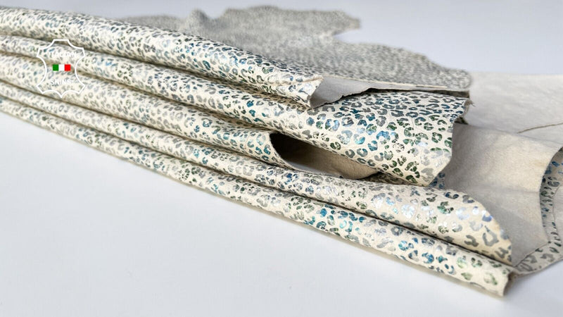 BLUE & GREEN PEARLIZED LEOPARD PRINT on Lamb leather 2 skins 10+sqf 0.6mm #B5483