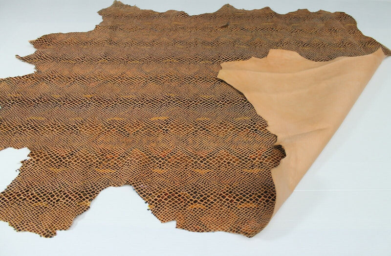 SNAKE PRINT ON NUDE Italian Goatskin Goat leather skins 9-10sqf 0.8mm #A6912