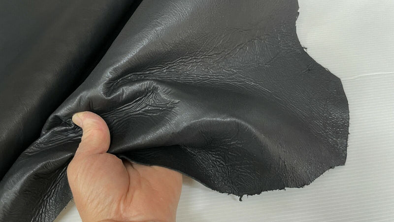 ANTHRACITE BLACK COATED CRINKLED Goatskin Goat leather 2 skins 10sqf 0.8mm A7374