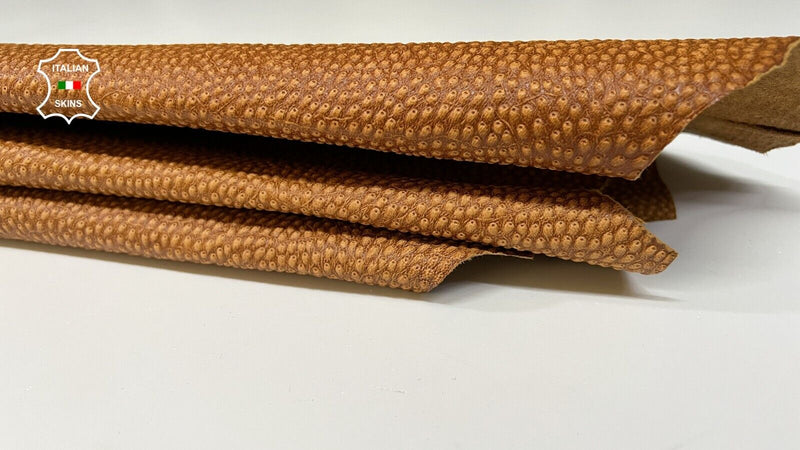 COGNAC BROWN TEXTURED EMBOSSED VEGETABLE TAN Goatskin leather 4+sqf 0.9mm #B9064